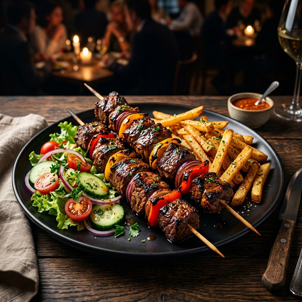 Menu brochette bœuf avec frites